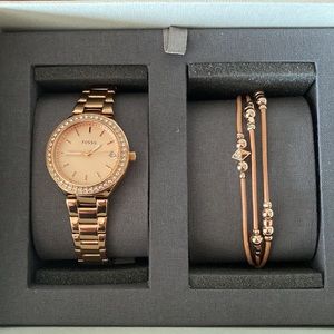 Fossil - Three-Hand Rose-Gold-Tone Stainless Steel Watch and Jewellery Gift Set
